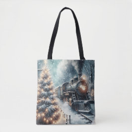 Altmodischer Zug und Vintage Winterlandschaft Tasche