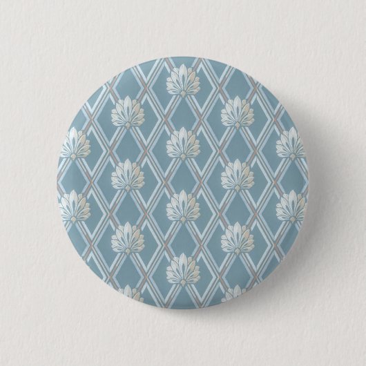 Altmodisches blaues Fan-Gitter-Tapeten-Muster Button (Vorderseite)