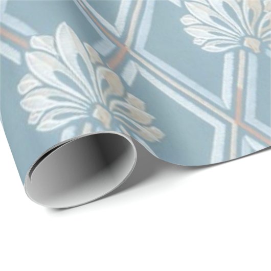 Altmodisches blaues Gitter-Fan-Tapeten-Muster Geschenkpapier (Rolleneckpunkt)