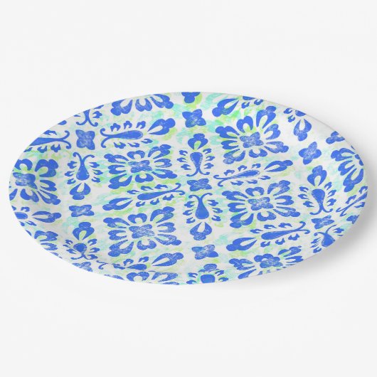 Altmodisches blaues und weißes China-Muster Pappteller (Schrägansicht)