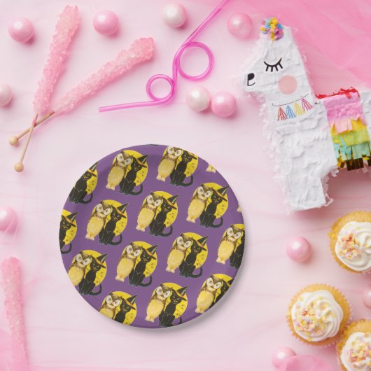 Altmodisches Halloween, Black Cat & Owl Pappteller (Party)