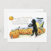Altmodisches Halloween, Black Cat & Pumpkins Postkarte (Vorne/Hinten)