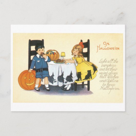 Altmodisches Halloween, Boy & Girl Postkarte (Vorderseite)