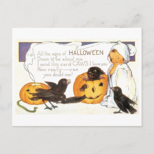 Altmodisches Halloween, Crow Postkarte (Vorderseite)