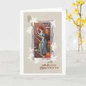 Altmodisches Halloween, Dame mit Handspiegel Karte (Gelbe Blume)