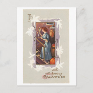 Altmodisches Halloween, Dame mit Handspiegel Postkarte