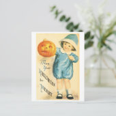 Altmodisches Halloween, Girl-Holding Pumpkin Postkarte (Stehend Vorderseite)