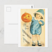 Altmodisches Halloween, Girl-Holding Pumpkin Postkarte (Vorne/Hinten)