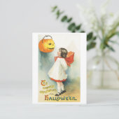 Altmodisches Halloween, Girl & Jack-o'-Laterne Postkarte (Stehend Vorderseite)