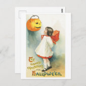 Altmodisches Halloween, Girl & Jack-o'-Laterne Postkarte (Vorne/Hinten)