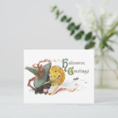 Altmodisches Halloween, Hexe & Jack-o'-Laterne Postkarte (Stehend Vorderseite)