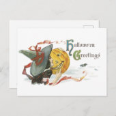 Altmodisches Halloween, Hexe & Jack-o'-Laterne Postkarte (Vorne/Hinten)