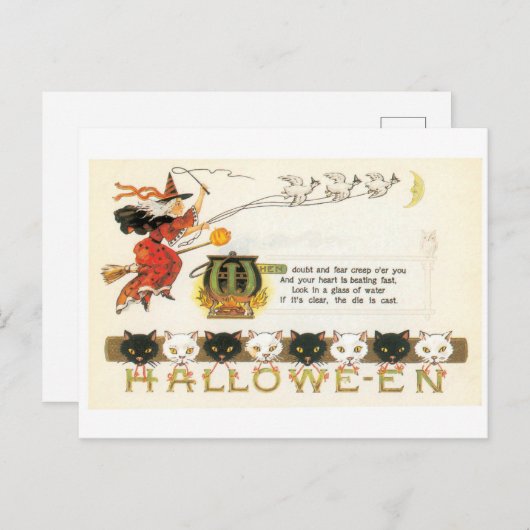 Altmodisches Halloween, Hexe & Katzen Postkarte (Vorne/Hinten)