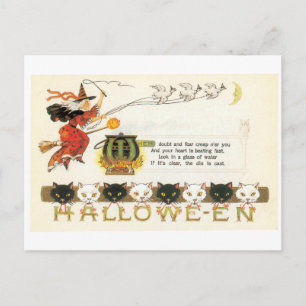 Altmodisches Halloween, Hexe & Katzen Postkarte
