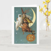 Altmodisches Halloween, Hexe mit Eule Karte (Gelbe Blume)