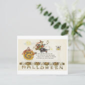 Altmodisches Halloween, Hexe mit Eule Postkarte (Stehend Vorderseite)