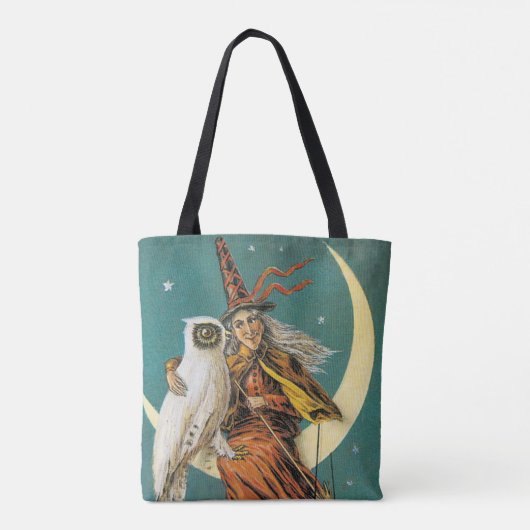 Altmodisches Halloween, Hexe mit Eule Tasche (Rückseite)