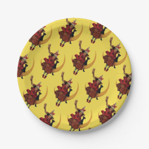 Altmodisches Halloween, Hexe mit schwarzer Katze Pappteller