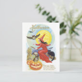 Altmodisches Halloween, Hexe & Owl Postkarte (Stehend Vorderseite)