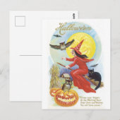 Altmodisches Halloween, Hexe & Owl Postkarte (Vorne/Hinten)