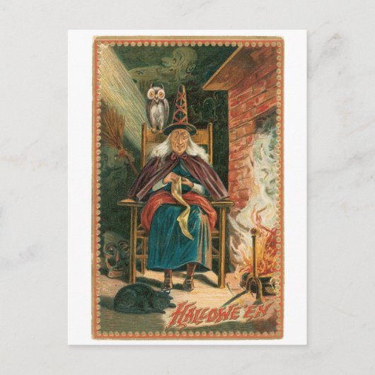 Altmodisches Halloween, Hexe Postkarte (Vorderseite)