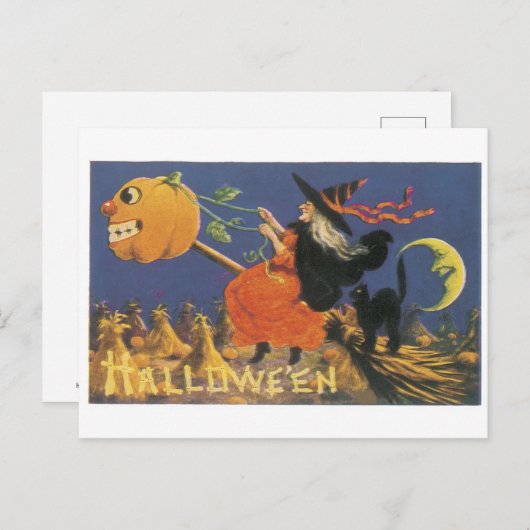 Altmodisches Halloween, Hexe Postkarte (Vorne/Hinten)