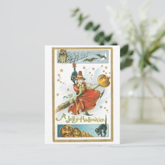 Altmodisches Halloween, Hexe Postkarte (Stehend Vorderseite)