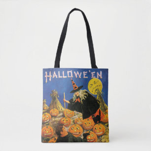 Altmodisches Halloween, Hexe & Pumpkins Tasche