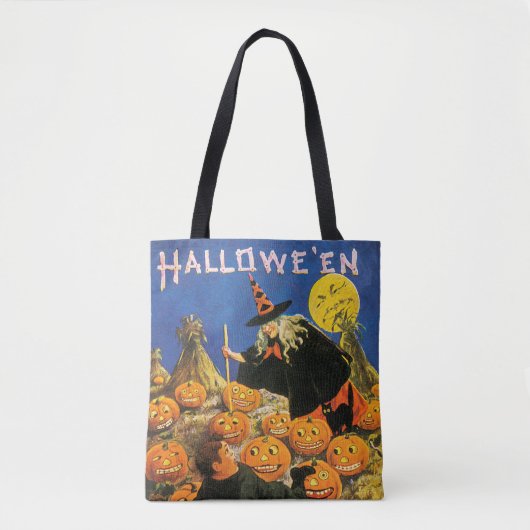 Altmodisches Halloween, Hexe & Pumpkins Tasche (Vorderseite)