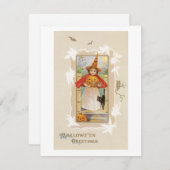 Altmodisches Halloween, Hexenmädchen Einladung (Vorne/Hinten)