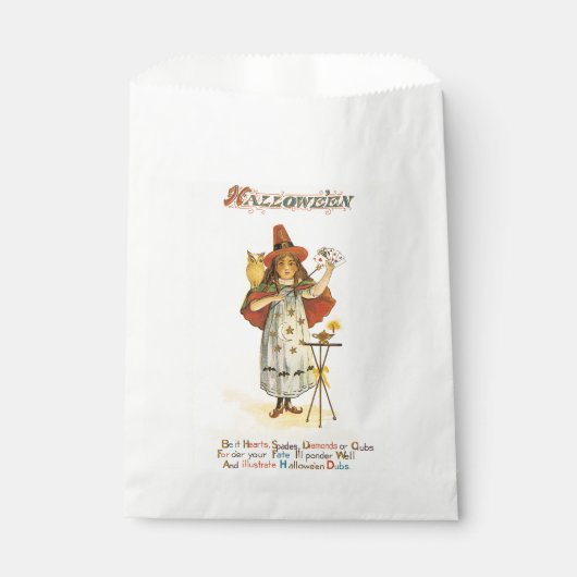 Altmodisches Halloween, Hexenmädchen mit Schüssel Geschenktütchen (Vorderseite)