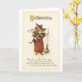 Altmodisches Halloween, Hexenmädchen mit Schwarzer Karte (Gelbe Blume)