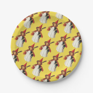 Altmodisches Halloween, Hexenmädchen mit Schwarzer Pappteller