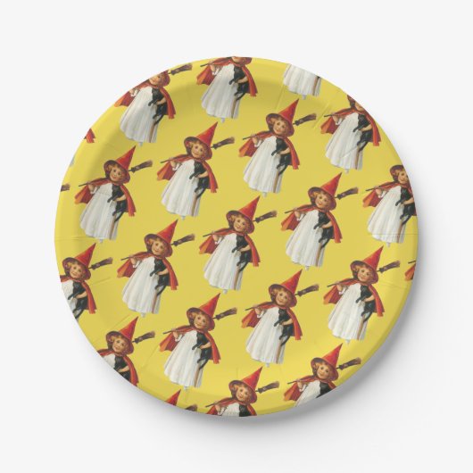 Altmodisches Halloween, Hexenmädchen mit Schwarzer Pappteller (Vorderseite)