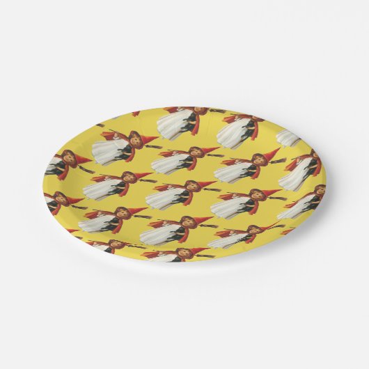 Altmodisches Halloween, Hexenmädchen mit Schwarzer Pappteller (Schrägansicht)