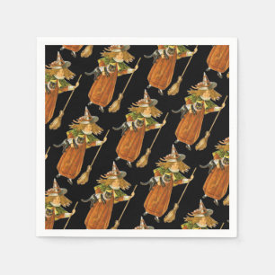 Altmodisches Halloween, Hexenmädchen mit Schwarzer Serviette