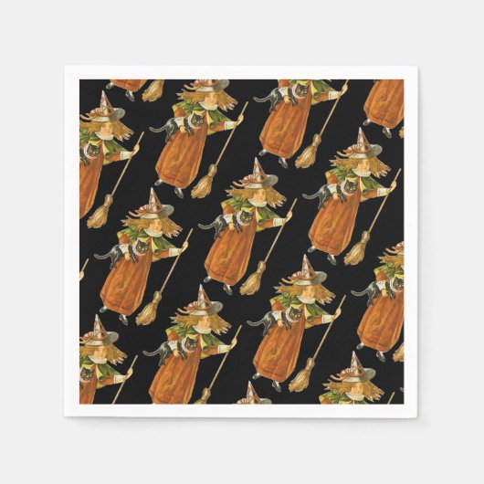 Altmodisches Halloween, Hexenmädchen mit Schwarzer Serviette (Vorderseite)