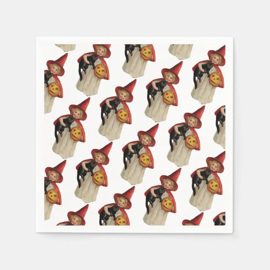 Altmodisches Halloween, Hexenmädchen mit Schwarzer Serviette (Vorderseite)