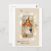 Altmodisches Halloween, Hexenmädchen Postkarte (Vorne/Hinten)