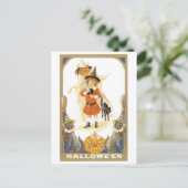 Altmodisches Halloween, Hexenmädchen Postkarte (Stehend Vorderseite)