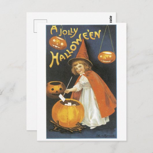 Altmodisches Halloween, Hexenmädchen Postkarte (Vorne/Hinten)