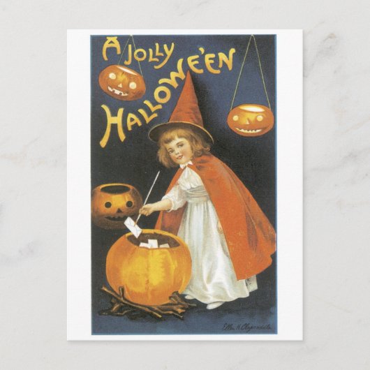 Altmodisches Halloween, Hexenmädchen Postkarte (Vorderseite)