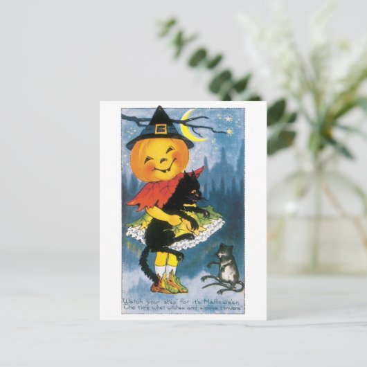 Altmodisches Halloween, Jack-o'-Laterne Postkarte (Stehend Vorderseite)