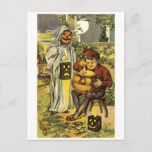 Altmodisches Halloween, Jack-o'-Laterne Postkarte (Vorderseite)