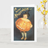 Altmodisches Halloween, Junge, der Pumpkin hält Karte (Gelbe Blume)