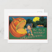 Altmodisches Halloween, Junge mit Jack-o'-Laterne Postkarte (Vorne/Hinten)
