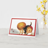 Altmodisches Halloween, Junge mit schwarzer Katze Karte (Gelbe Blume)