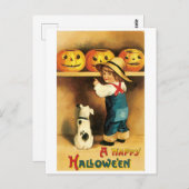 Altmodisches Halloween, Junge mit Welpe Postkarte (Vorne/Hinten)