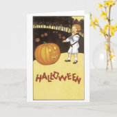 Altmodisches Halloween, Junge trifft Jack-o'-Later Karte (Gelbe Blume)