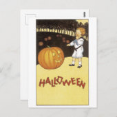 Altmodisches Halloween, Junge trifft Jack-o'-Later Postkarte (Vorne/Hinten)